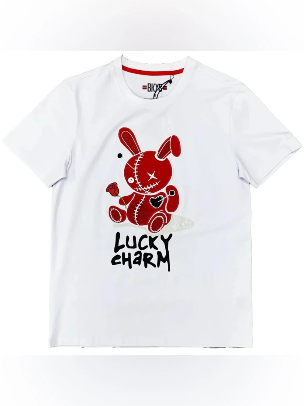 BKYS 'Lucky Charm' White Tee with Red Bunny Graphic SZ S(TXA985)
